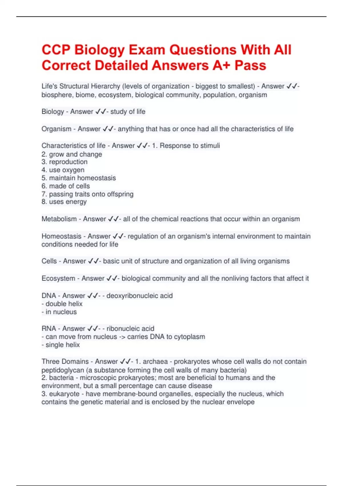 CCP Biology Exam Questions With All Correct Detailed Answers A+ Pass ...