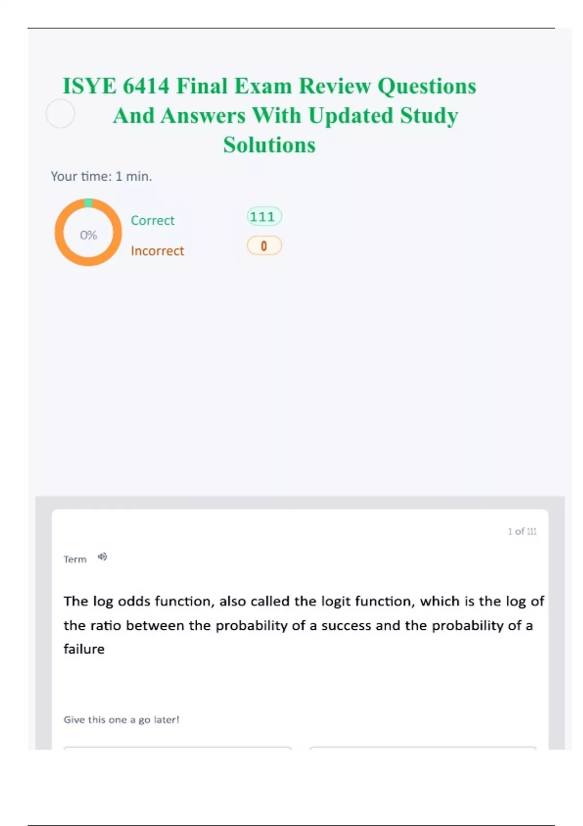 ISYE 6414 Final Exam Review Questions And Answers With Updated Study ...