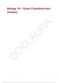 Biology 151 - Exam 2 Questions And Answers