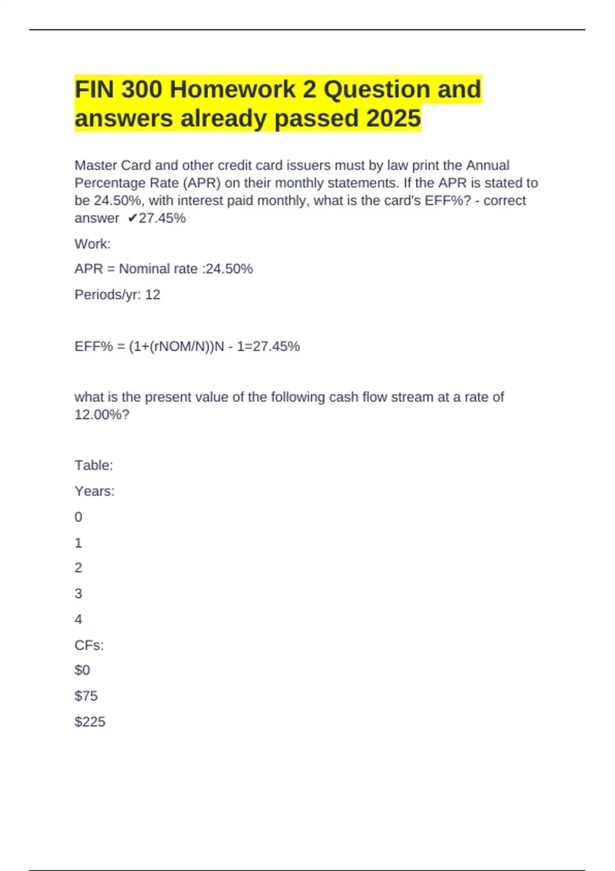 FIN 300 Homework 2 Question and answers already passed 2025 - FIN 300 ...