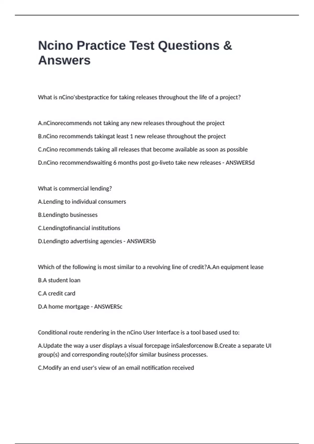 Ncino Practice Test Questions & Answers - Ncino Practice - Stuvia US