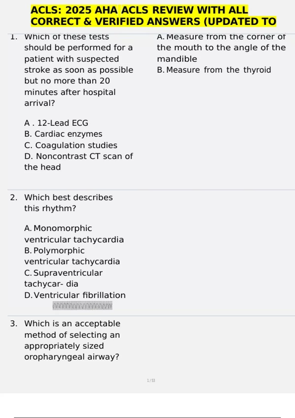 ACLS: 2025 AHA ACLS REVIEW WITH ALL CORRECT & VERIFIED ANSWERS (UPDATED ...