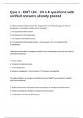 Quiz 1 - EMT 104 - Ch 1-8 questions with verified answers already passed