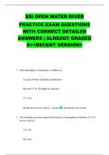 SSI OPEN WATER DIVER PRACTICE EXAM QUESTIONS WITH CORRECT DETAILED ANSWERS &vert; ALREADY GRADED A&plus;<RECENT VERSION>
