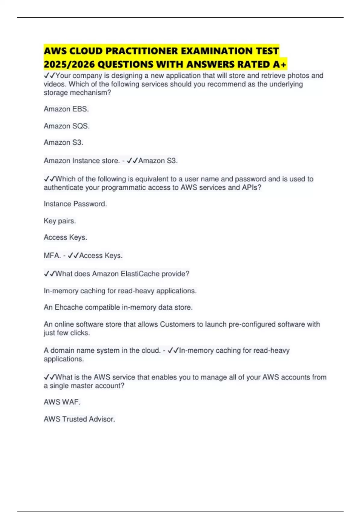 AWS CLOUD PRACTITIONER EXAMINATION TEST 2025/2026 QUESTIONS WITH ...