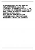 NU473 HESI PSYCHIATRIC&sol;MENTAL HEALTH PRACTICE EXAM - 75 QUESTIONS &lpar;UMB NU473 NURS473 NU 473 NURS 473 EVIDENCE-CONCEPTS OF HEALTH AND ILLNESS IV &lpar;UMB UMASS BOSTON&comma; SPRING 2025&rpar; PSYCHIATRIC&sol;MENTAL HEALTH PRACTICE EXAM - 75 QUESTIONS&rpar; ANSWERED CORRECTLY TO P