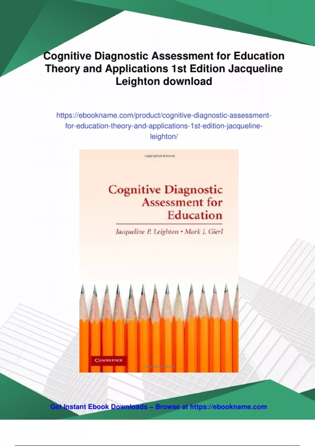 Summary Cognitive Diagnostic Assessment for Education Theory and ...