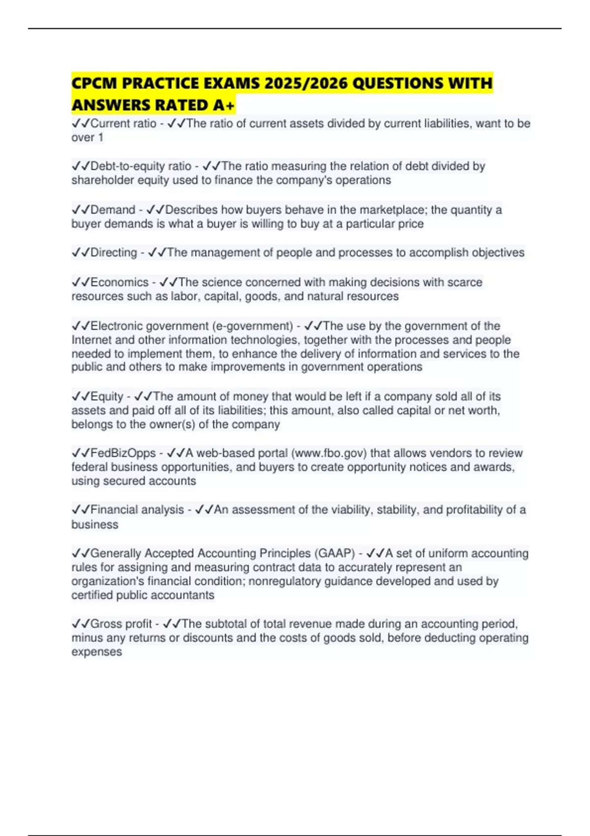 CPCM PRACTICE EXAMS 2025/2026 QUESTIONS WITH ANSWERS RATED A+ - CPCM ...