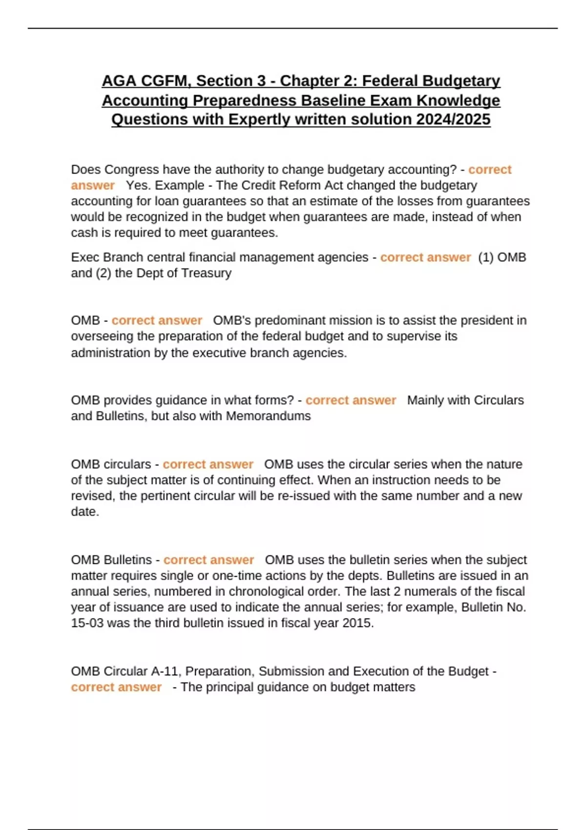 AGA CGFM: Section 1, Chapter 1 Actual preparation test exam with ...