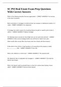 SC PSI Real Estate Exam Prep Questions With Correct Answers 