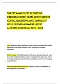THREAT AWARENESS REPORTING PROGRAM &lpar;TARP&rpar; EXAM WITH CORRECT ACTUAL QUESTIONS AND CORRECTLY WELL DEFINED ANSWERS LATEST ALREADY GRADED A&plus; 2025 - 2026