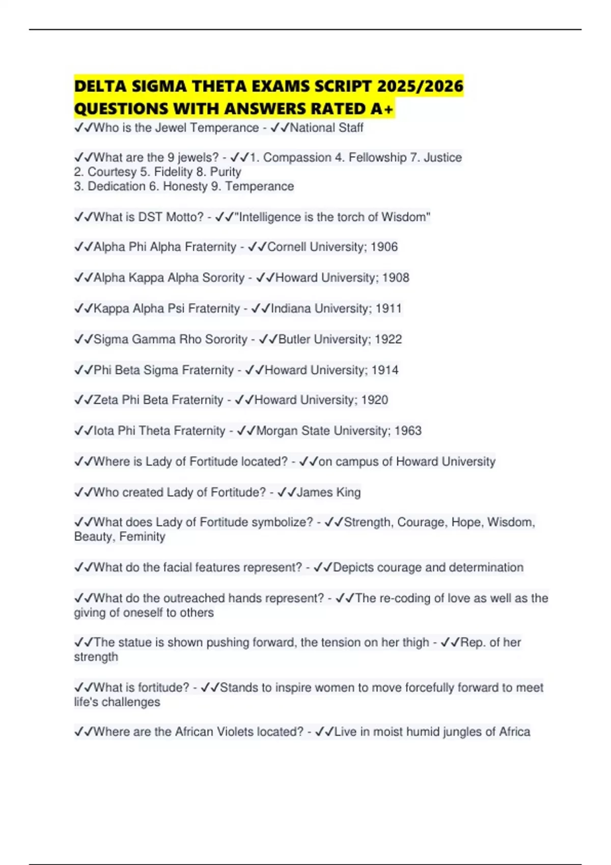 Script Theta DELTA SIGMA THETA EXAMS SCRIPT 2025/2026 QUESTIONS WITH ANSWERS RATED ...
