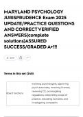 MARYLAND PSYCHOLOGY JURISPRUDENCE Exam 2025 UPDATE&sol;PRACTICE QUESTIONS AND CORRECT VERIFIED ANSWERS&lpar;complete solutions&rpar;ASSURED SUCCESS&sol;GRADED A&plus;&excl;&excl;&excl;