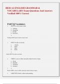 HESI A2 ENGLISH GRAMMAR &   VOCABULARY Exam Questions And Answers  Verified 100&percnt; Correct   