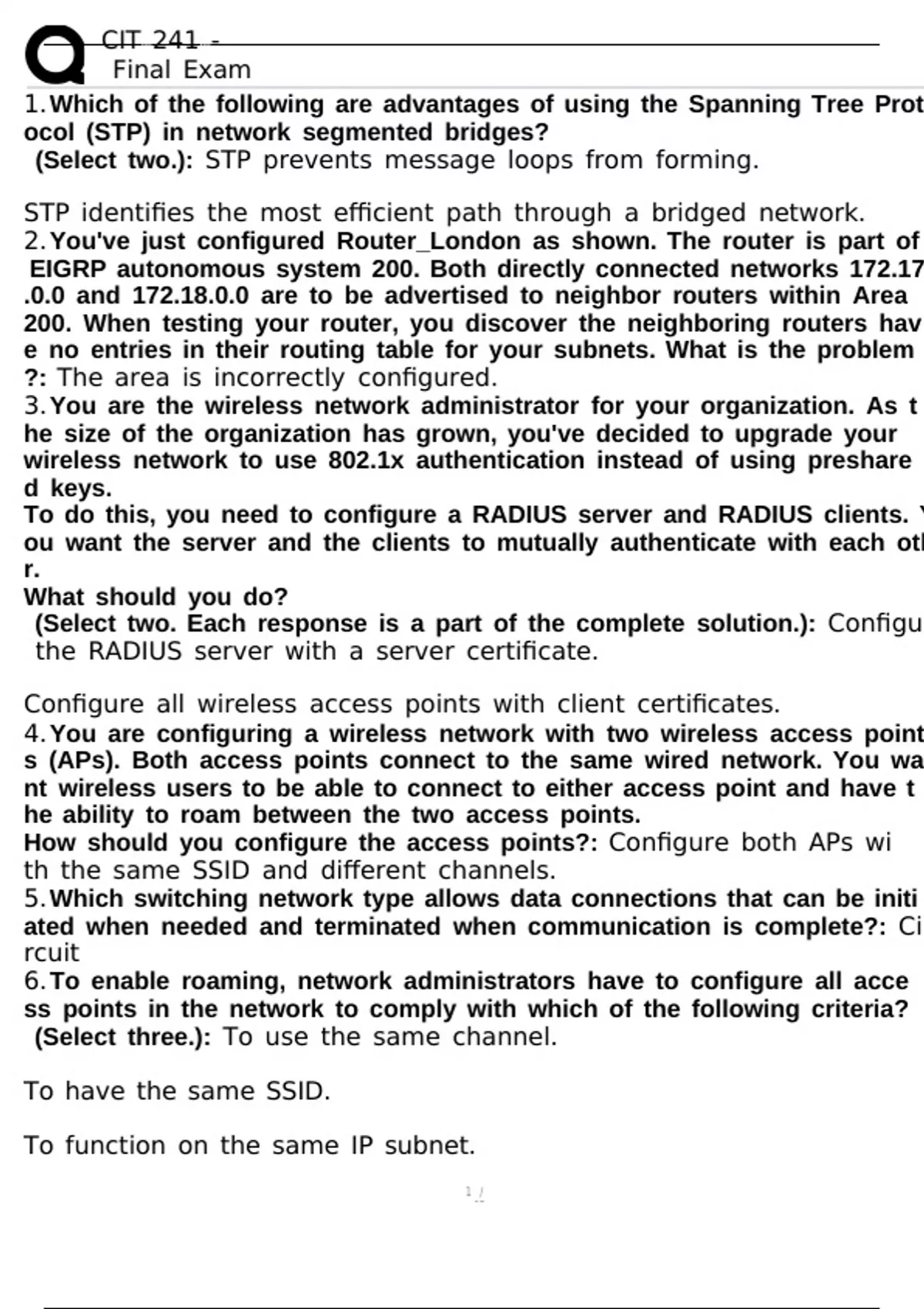 CCNA EXAM PRACTICE QUESTIONS COMPLETE QUESTIONS AND ANSWERS - Stuvia US