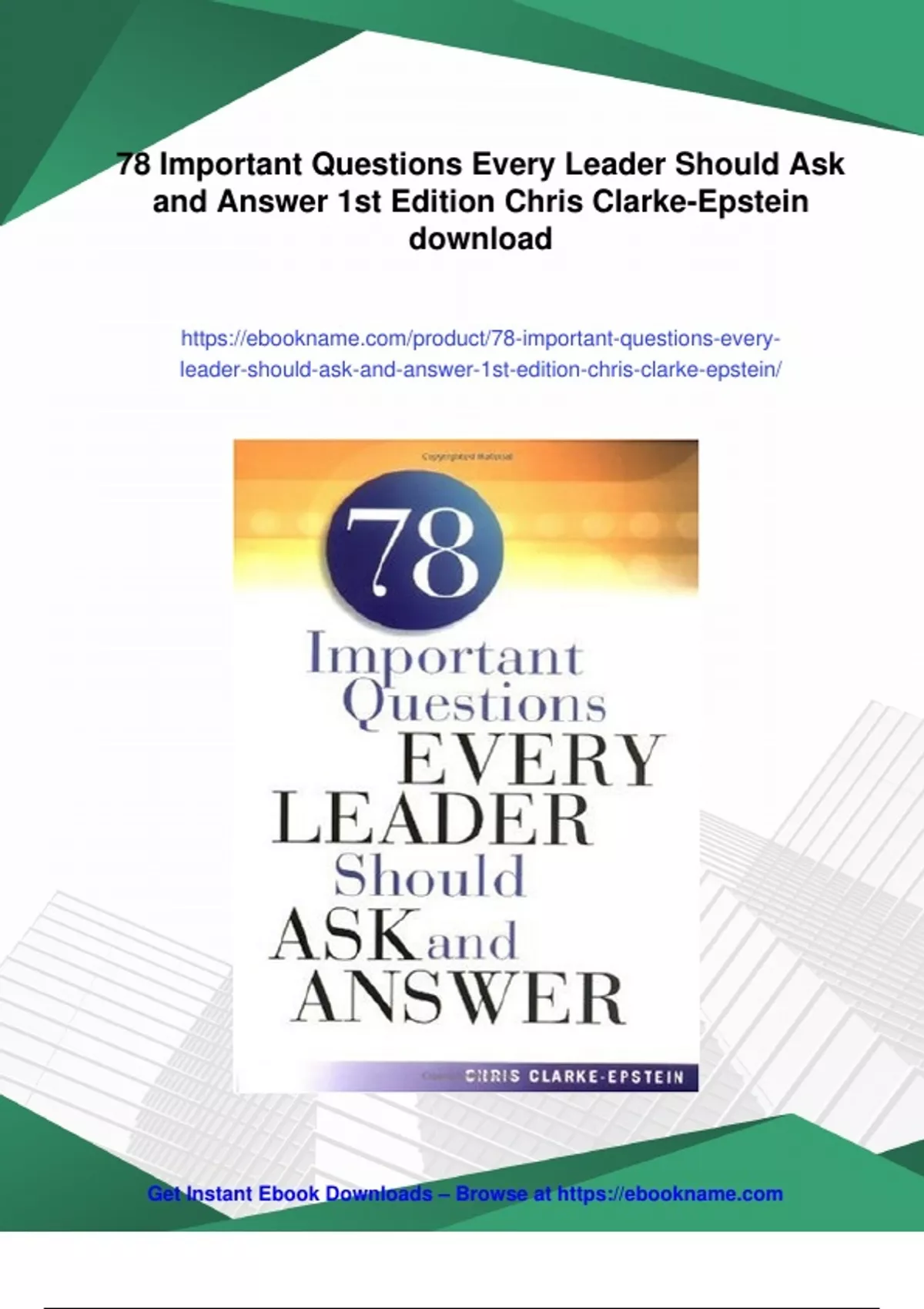Summary 78 Important Questions Every Leader Should Ask and Answer 1st ...