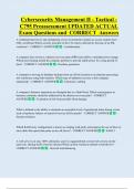 Cybersecurity Management II - Tactical -  C795 Preassessment UPDATED ACTUAL   Exam Questions and  CORRECT  Answers 