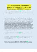 C727 - Cybersecurity Management I &ndash;  Strategic UPDATED ACTUAL  Exam  Questions and  CORRECT  Answers 
