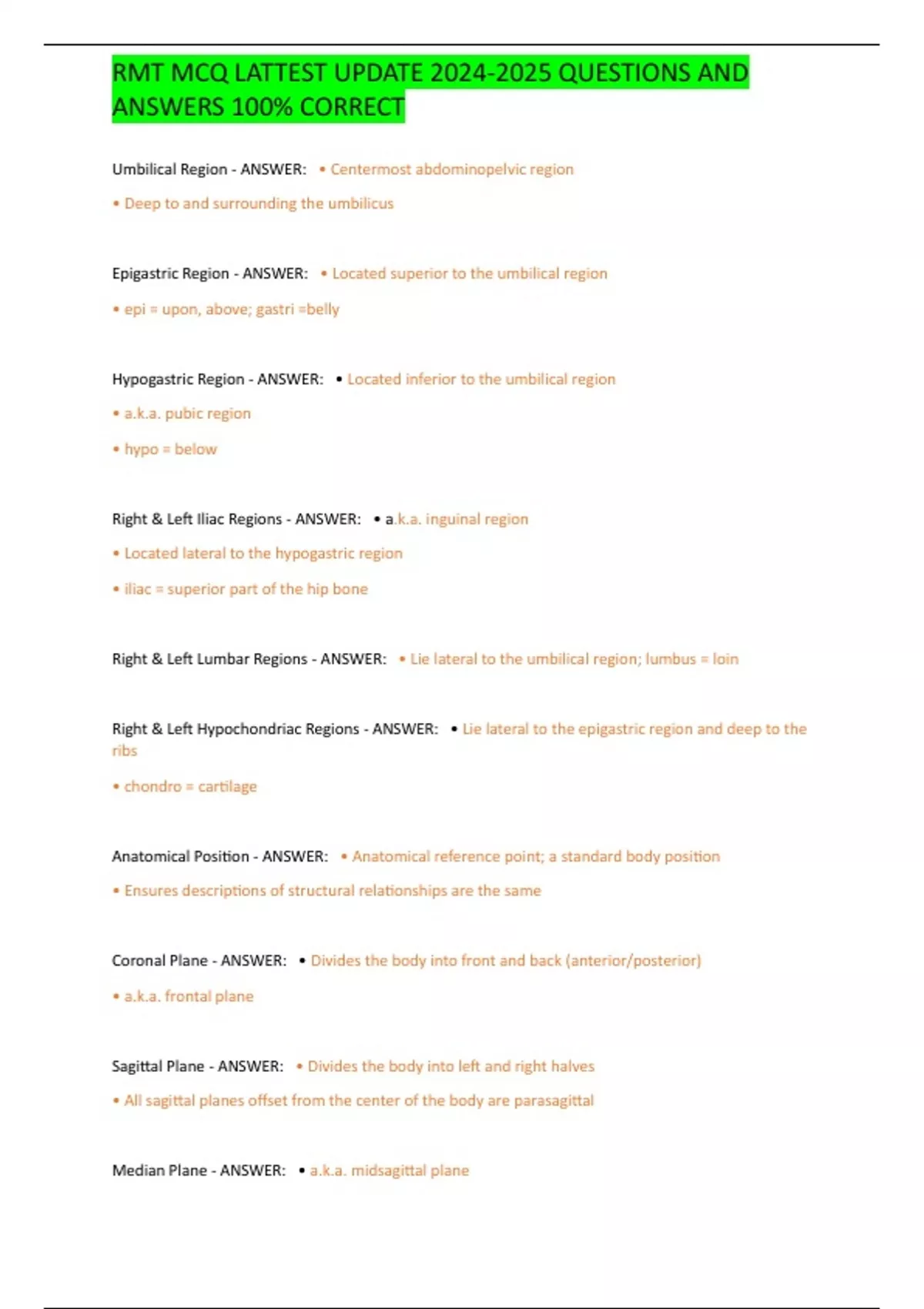 Right Rmt Lacted Where RMT MCQ LATTEST UPDATE QUESTIONS AND ANSWERS 100% CORRECT Umbilical ...