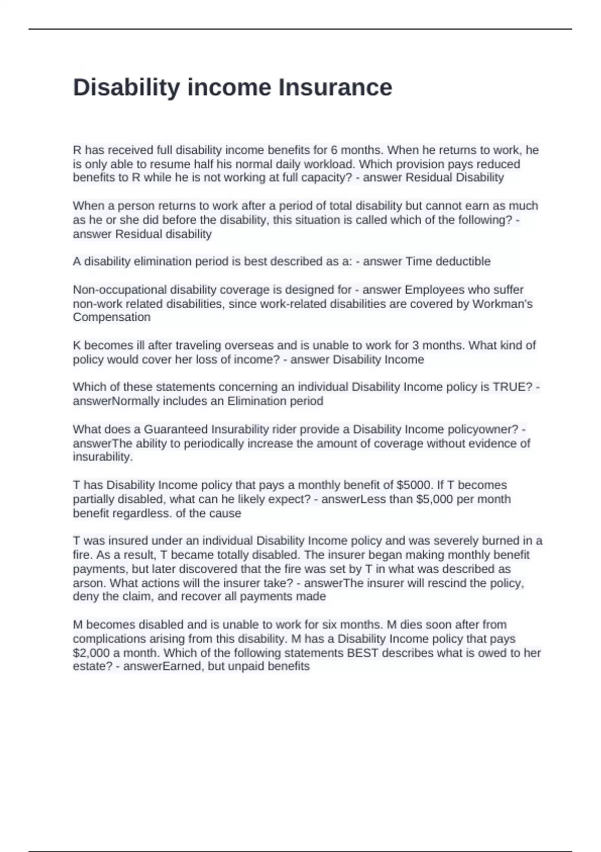 Disability Questionnaire Answers.pdf Disability income Insurance Questions and Answers 2025 - AIAF 114 ...
