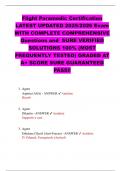 Flight Paramedic Certification LATEST UPDATED 2025&sol;2026 Exam WITH COMPLETE COMPREHENSIVE Questions and  SURE VERIFIED SOLUTIONS 100&percnt; &lpar;MOST FREQUENTLY TESTED&rpar; GRADED AT A&plus; SCORE SURE GUARANTEED PASS&excl;&excl;