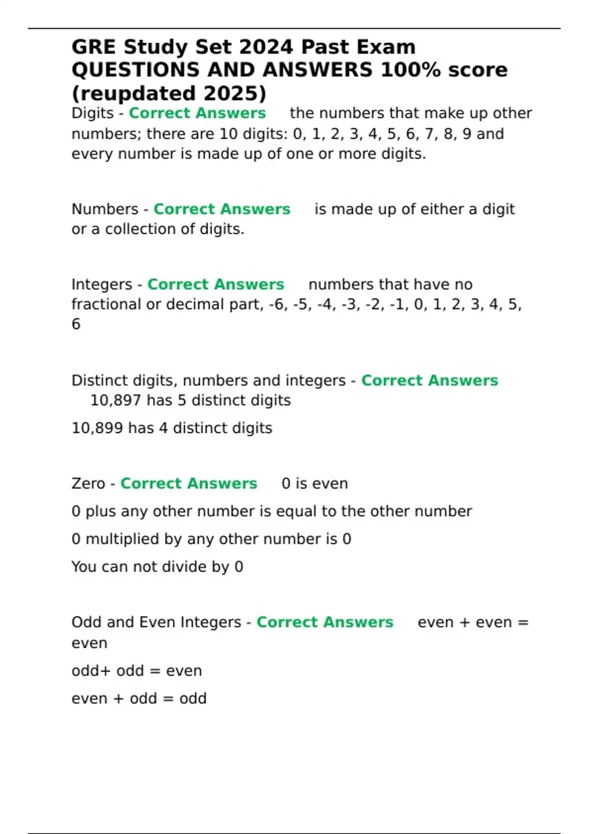 GRE Study Set 2024 Past Exam QUESTIONS AND ANSWERS 100- score ...