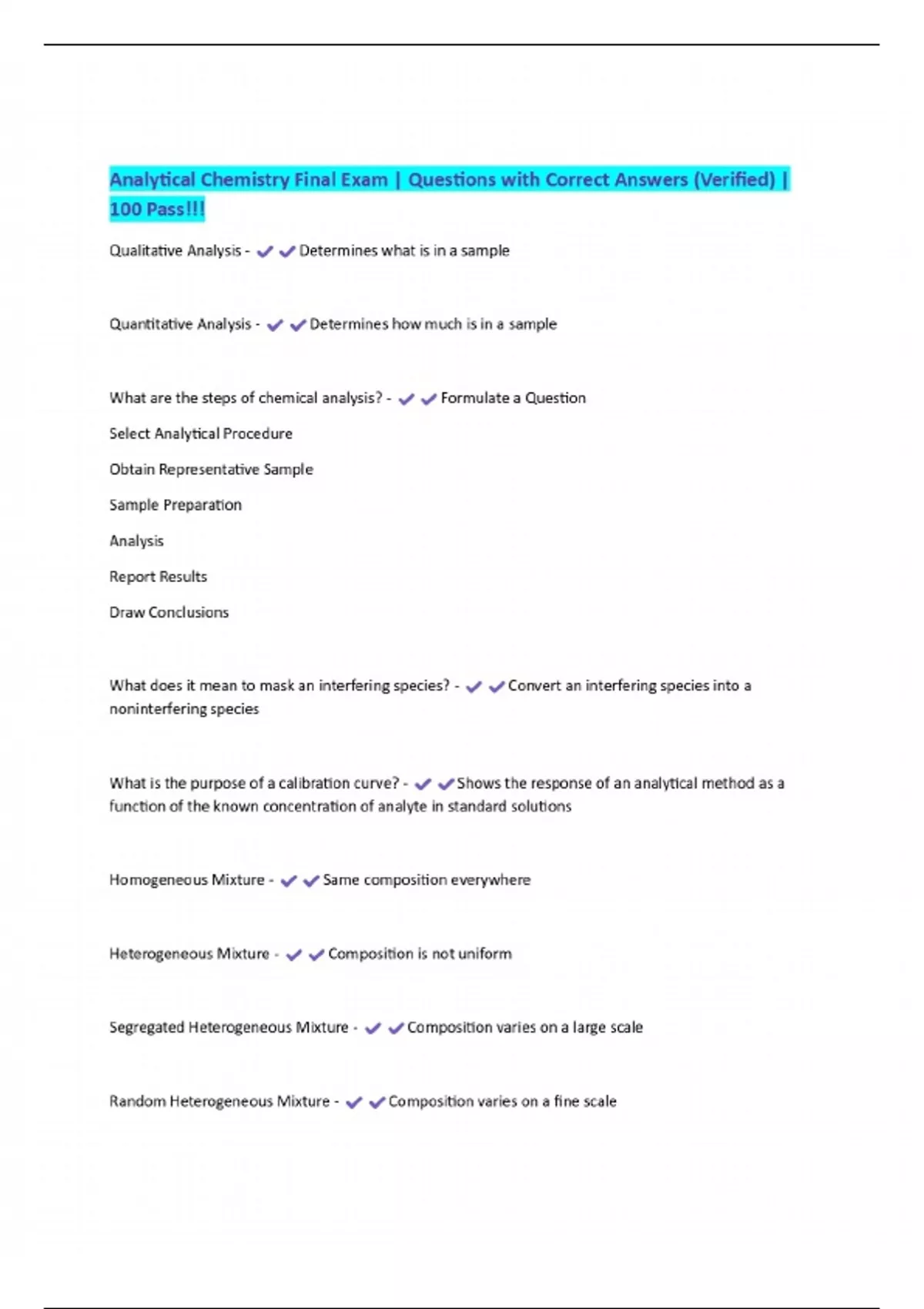 Analytical Chemistry Final Exam | Questions with Correct Answers ...