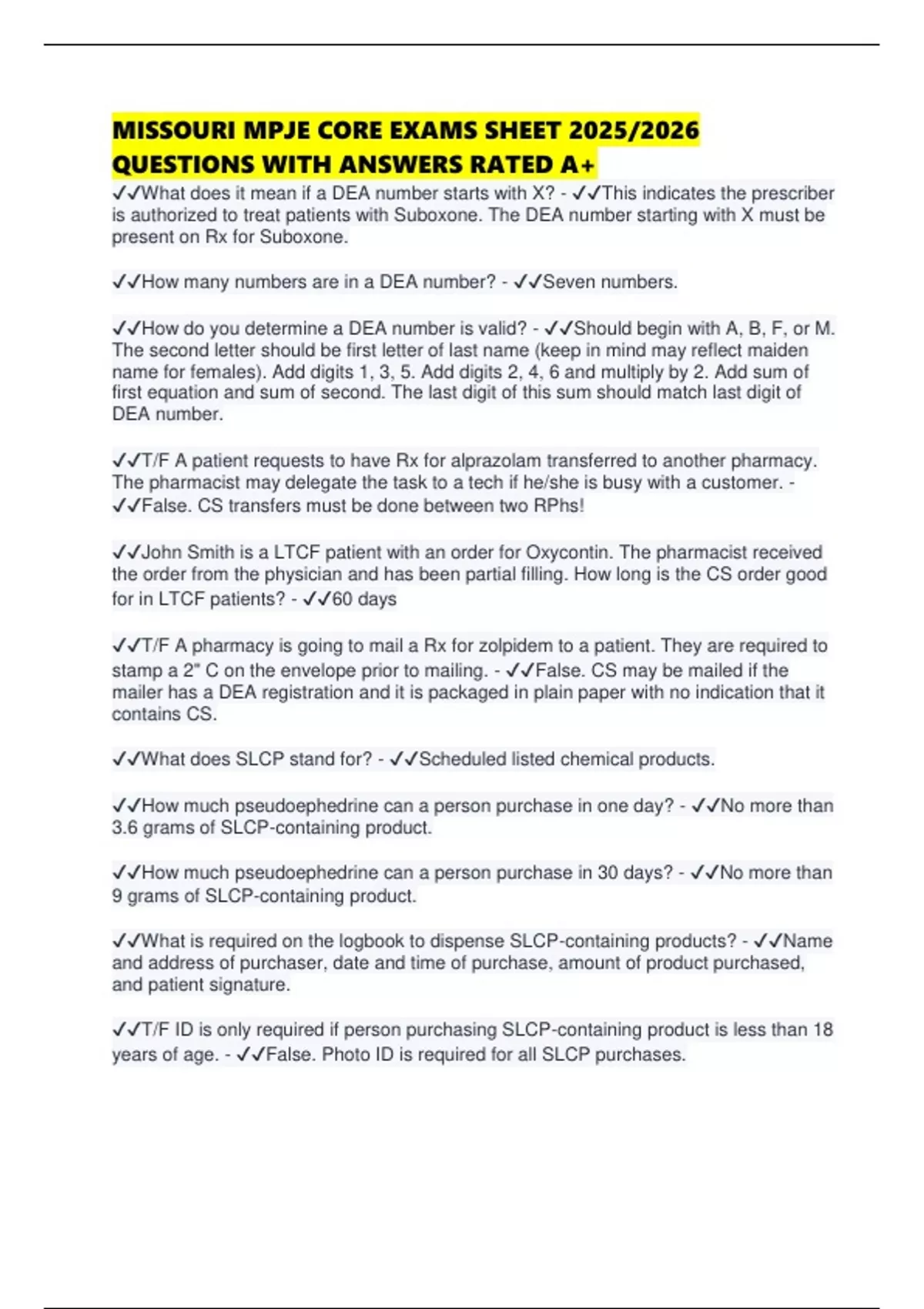 MISSOURI MPJE CORE EXAMS SHEET 2025/2026 QUESTIONS WITH ANSWERS RATED