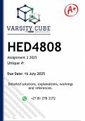 HED4808 Assignment 2 &lpar;DETAILED ANSWERS&rpar; 2025 - DISTINCTION GUARANTEED