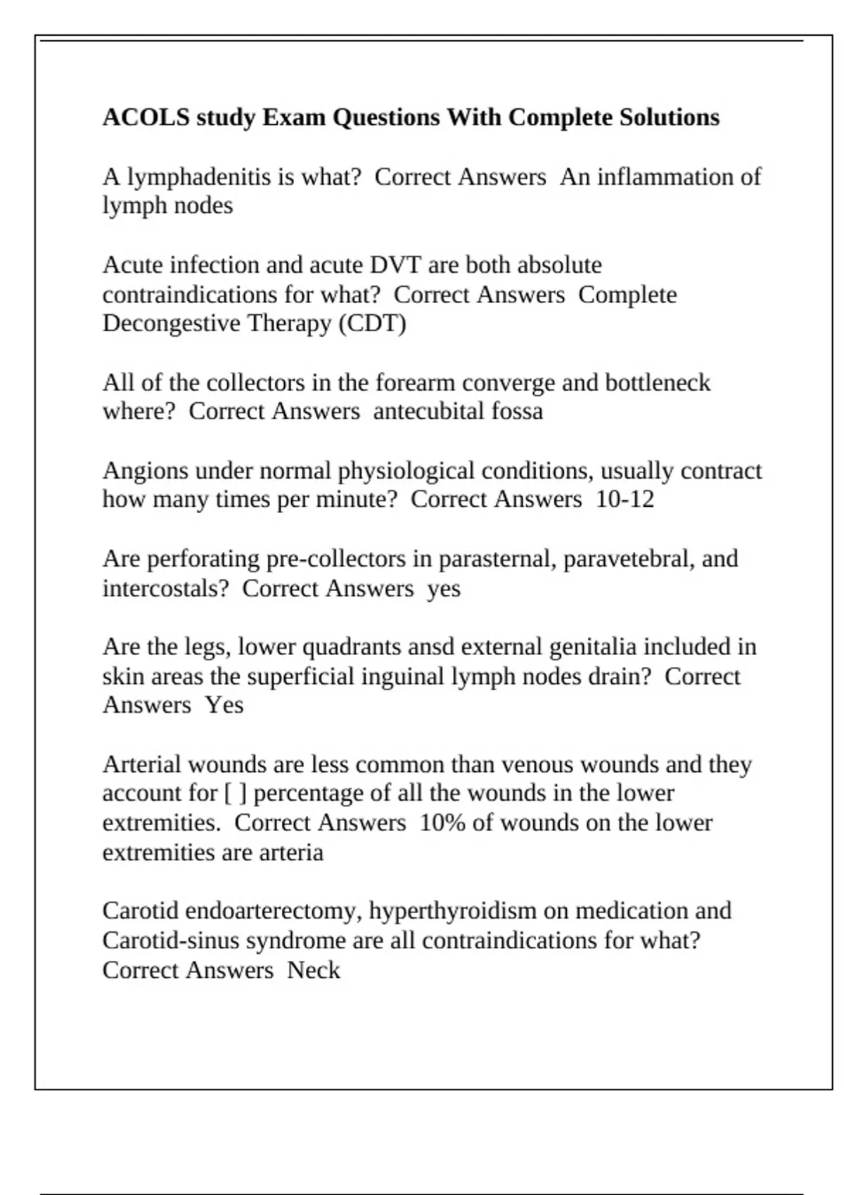 ACOLS study Exam Questions With Complete Solutions - ACOLS - Stuvia US