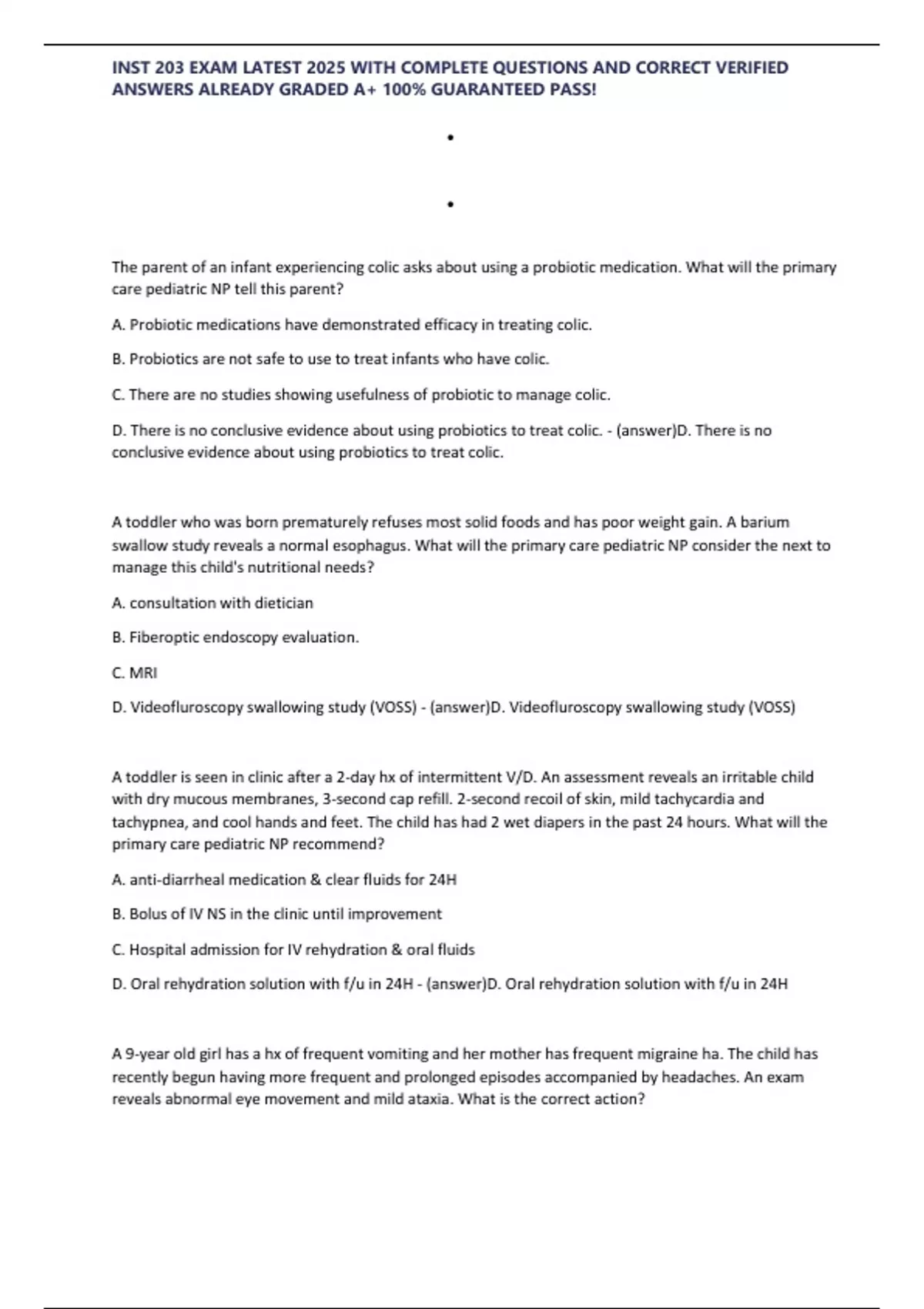 INST 203 EXAM LATEST 2025 WITH COMPLETE QUESTIONS AND CORRECT VERIFIED ...