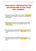 FOOD SAFETY CERTIFICATION TEST  2025 BRAND NEW ACTUAL EXAM  WITH ANSWERS&period; 