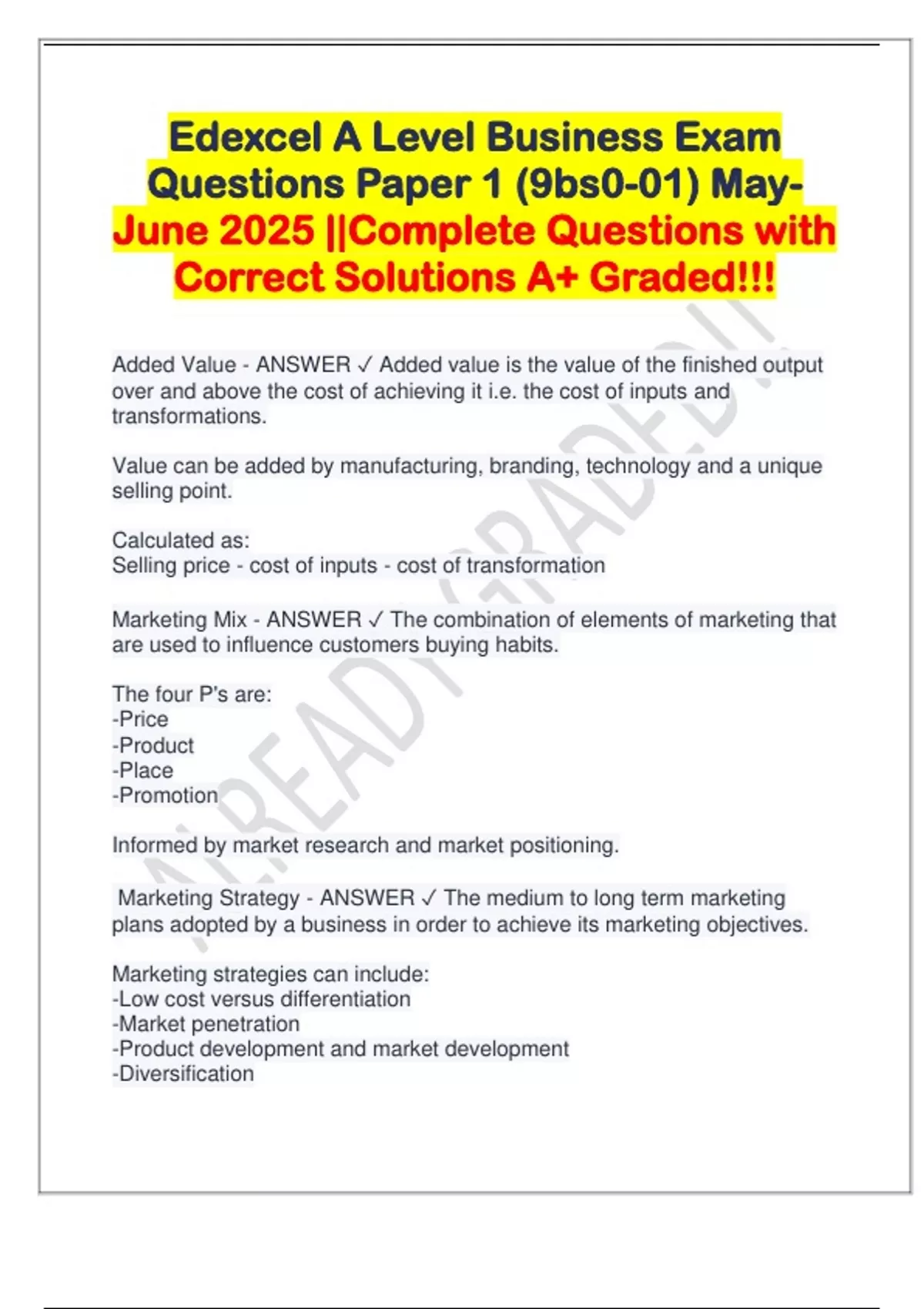Edexcel A Level Business Exam Questions Paper 1 (9bs0-01) May-June 2025 ...