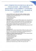 ANCC PMHNP PSYCH MENTAL HEALTH NP EXAM 2025 &ndash; 100 VERIFIED QUESTIONS AND CORRECT ANSWERS WITH EXPLANATIONS &vert; A&plus; GRADED & LATEST TEST