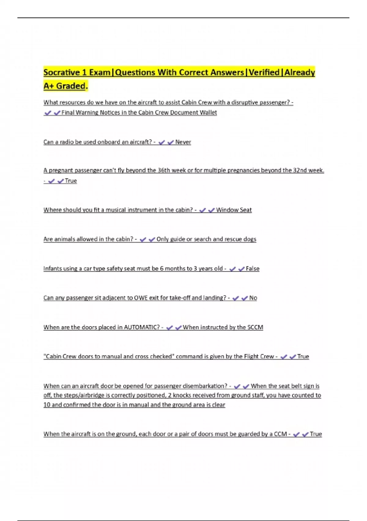 Socrative Exam Socrative 1 Exam|Questions With Correct Answers|Verified|Already A+ ...