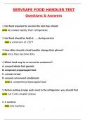 ServSafe Food Handler Test Latest 2025 Actual Questions & Verified Answers &lpar;2025 &sol; 2026&rpar; A&plus; Grade 100&percnt; Guarantee Verified by Experts