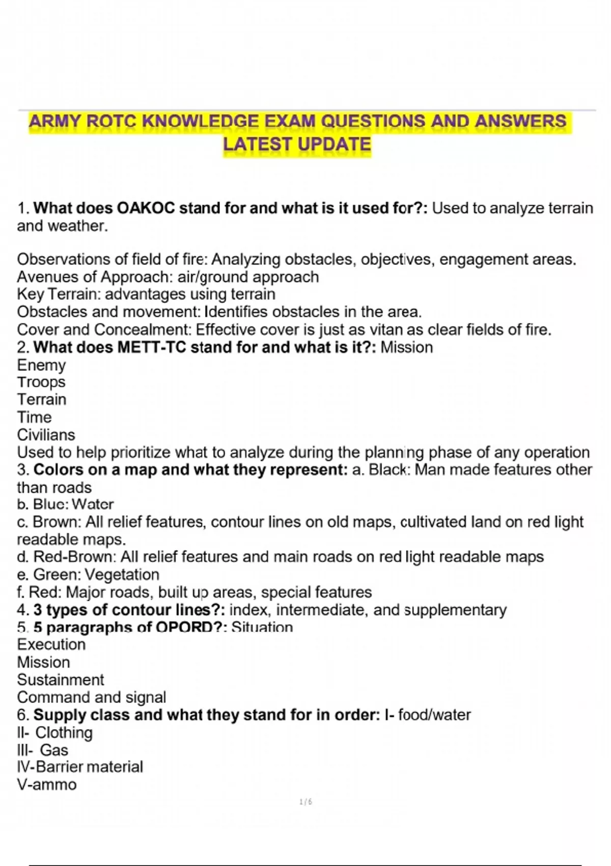 ARMY ROTC KNOWLEDGE EXAM QUESTIONS AND ANSWERS LATEST UPDATE - ARMY ...