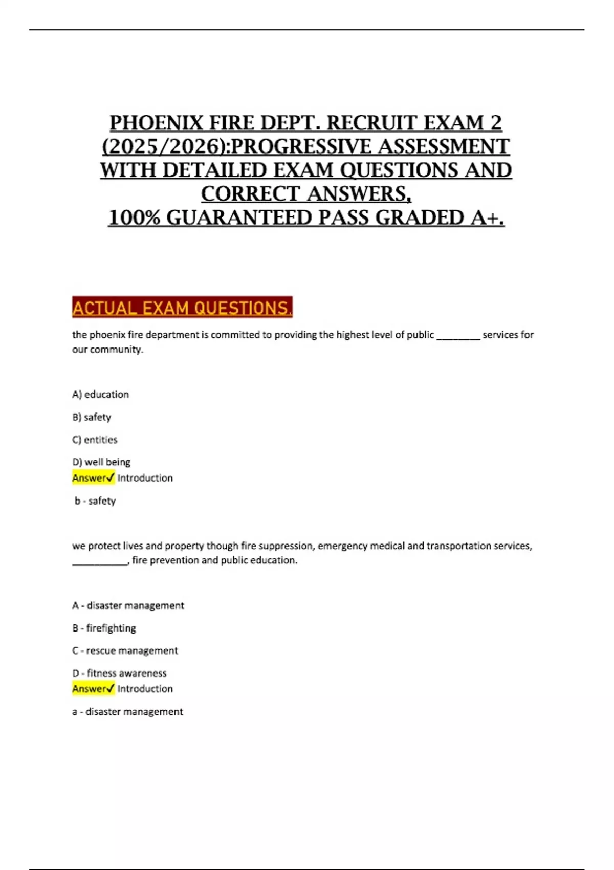 PHOENIX FIRE DEPT. RECRUIT EXAM 2 (2025/2026):PROGRESSIVE ASSESSMENT ...
