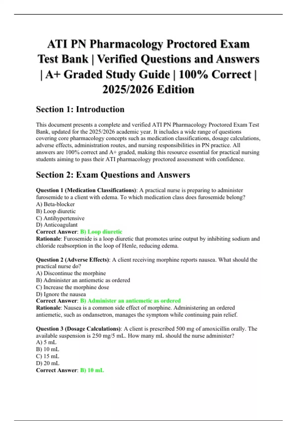 ATI PN Pharmacology Proctored Exam Test Bank | Verified Questions and ...