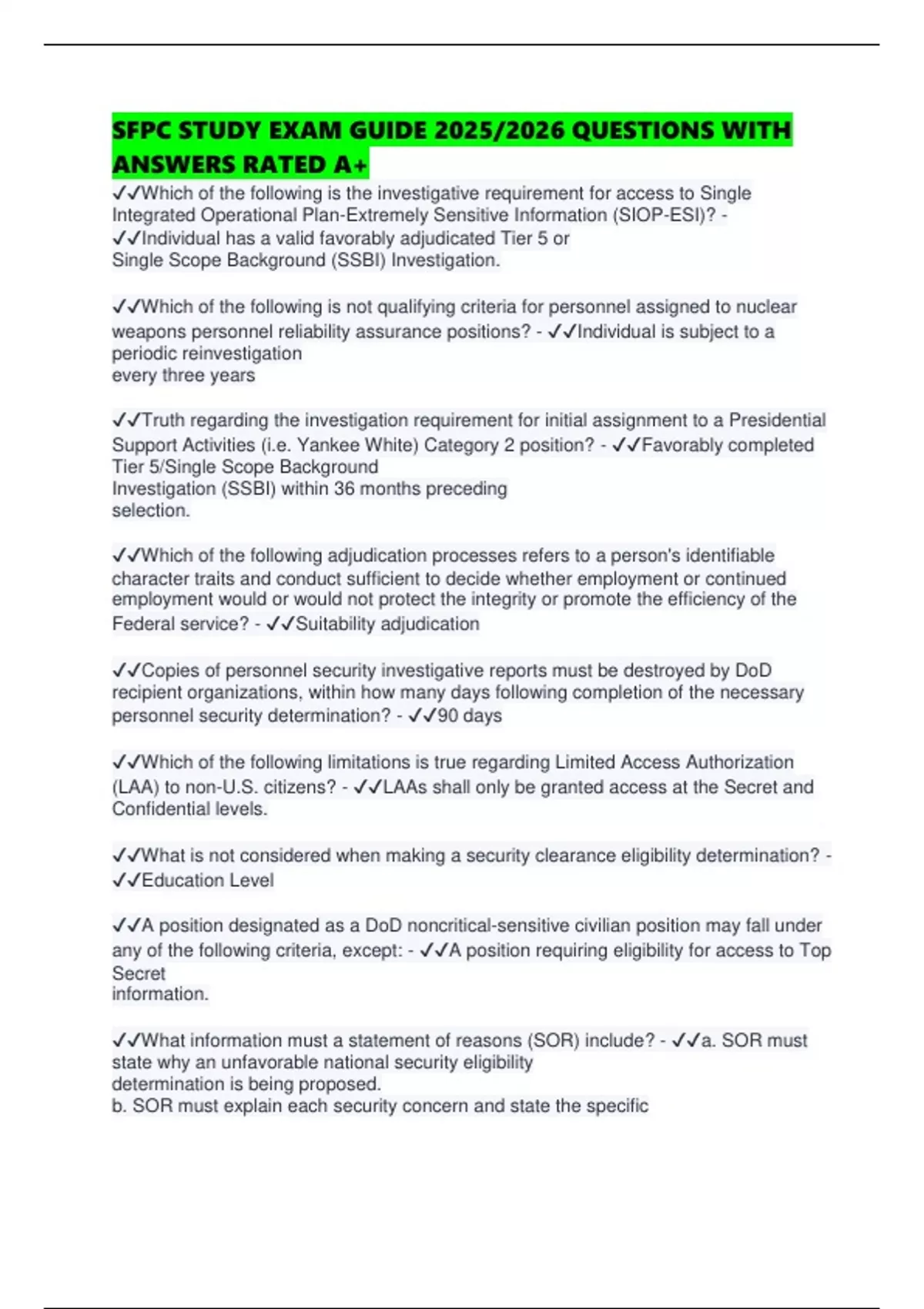 SFPC STUDY EXAM GUIDE 2025/2026 QUESTIONS WITH ANSWERS RATED A+ - Sfpc ...