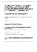 911 DRIVING SCHOOL STUDY GUIDE QUESTIONS AND ANSWERS WITH VERIFIED SOLUTIONS 100&percnt; CORRECT RATED A&plus; NEWLY UPDATED 2025