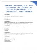BIO 182 EXAM 2 &lpar;ASU&rpar; 2025 &ndash; REAL QUESTIONS AND CORRECT A&plus; ANSWERS &vert; ARIZONA STATE UNIVERSITY &vert; LATEST EDITION