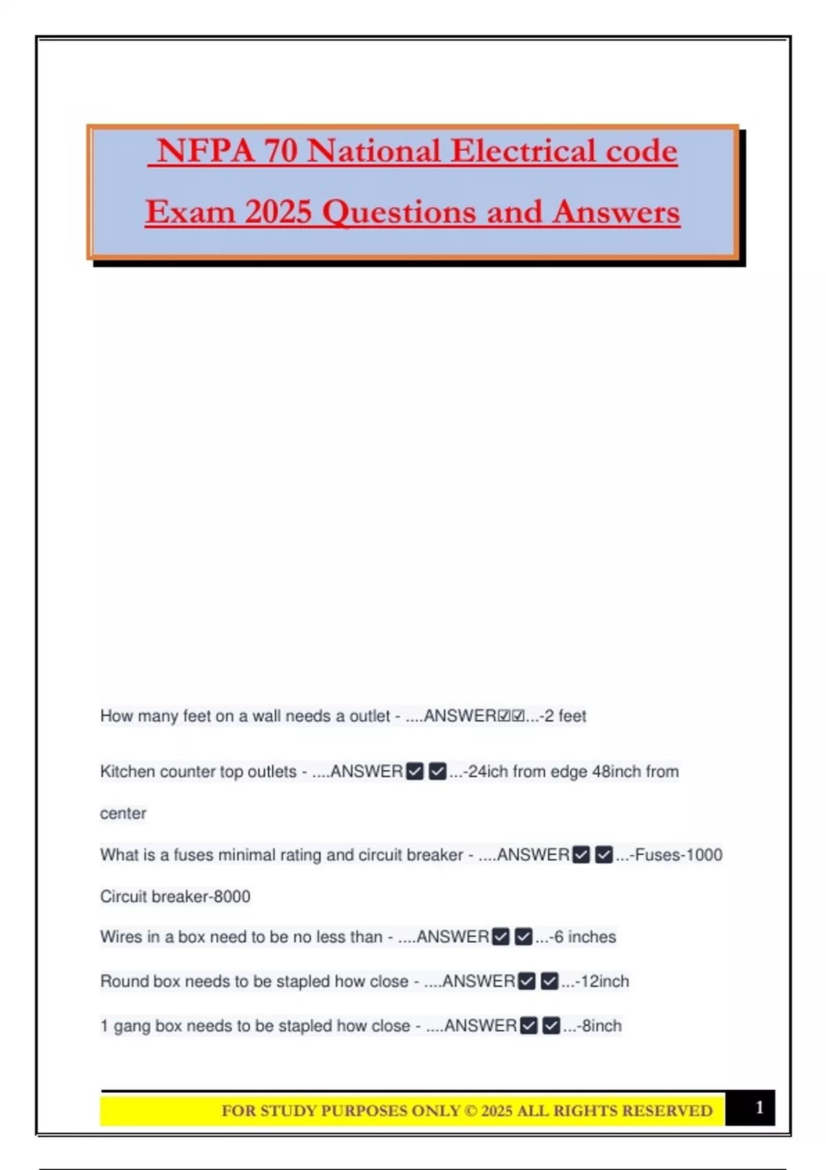 NFPA 70 National Electrical code Exam 2025 Questions and Answers - NFPA ...