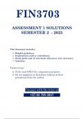 FIN3703 Assignment 1 (QUESTIONS & ANSWERS) 2025  - DUE 08 SEEPTEMBER 2025  