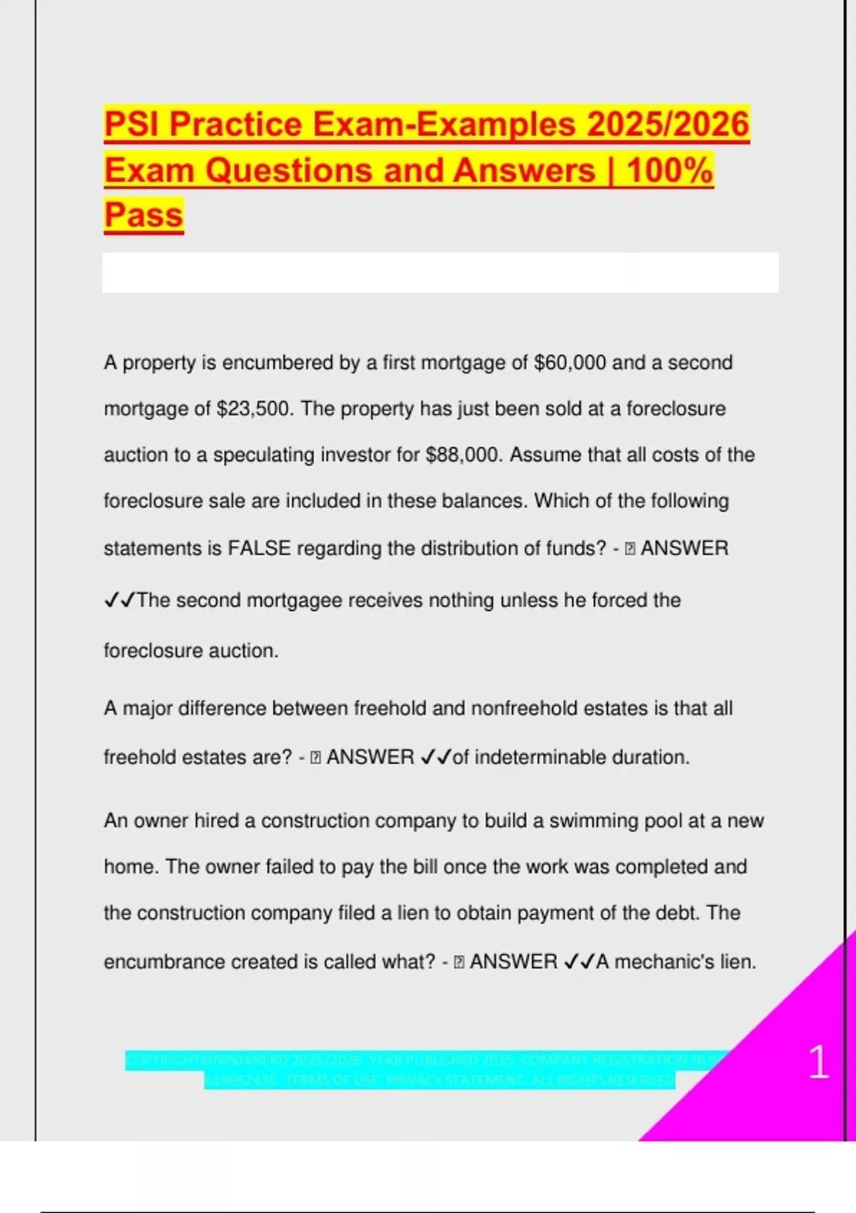 PSI Practice Exam-Examples 2025/2026 Exam Questions and Answers | 100% ...