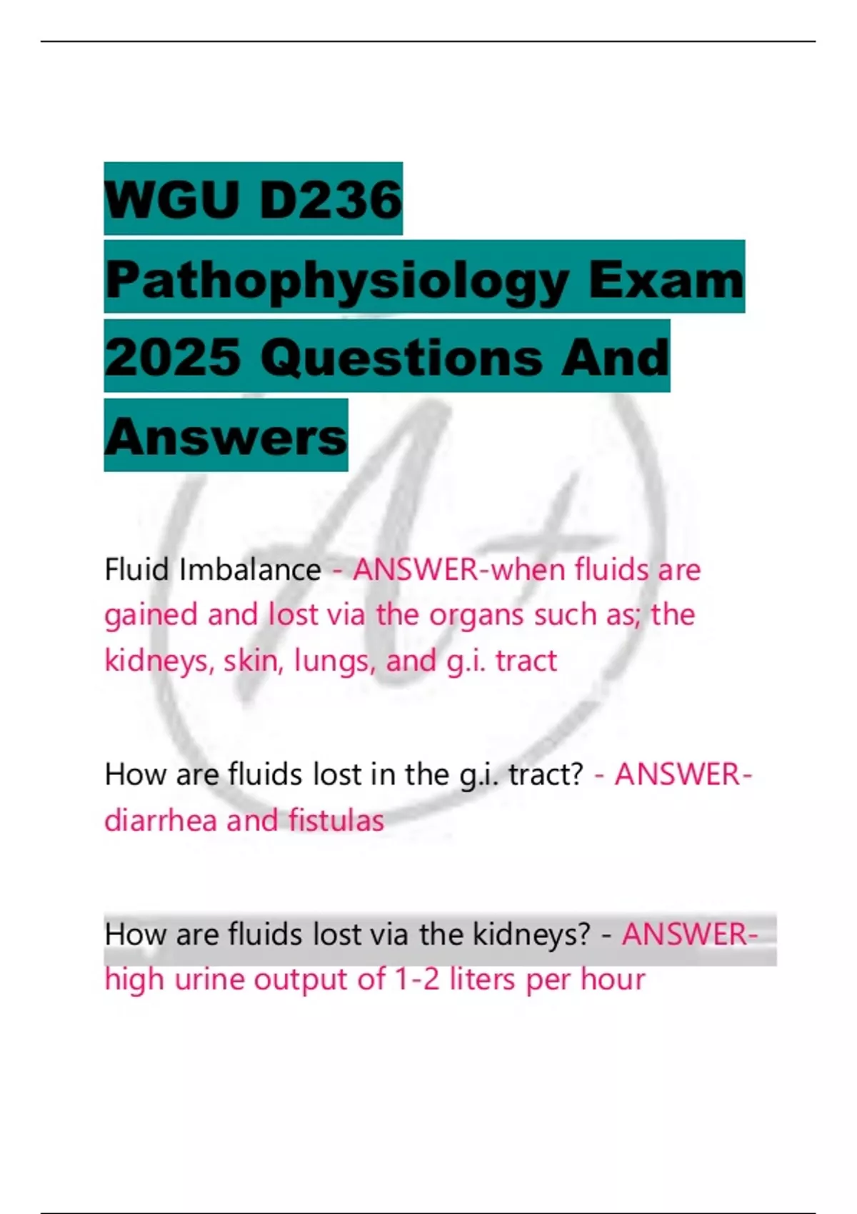 WGU D236 Pathophysiology Exam 2025 Questions And Answers - WGU D236 ...