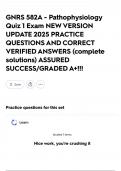 GNRS 582A - Pathophysiology Quiz 1 Exam NEW VERSION UPDATE 2025 PRACTICE QUESTIONS AND CORRECT VERIFIED ANSWERS &lpar;complete solutions&rpar; ASSURED SUCCESS&sol;GRADED A&plus;&excl;&excl;&excl;
