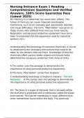 Nursing Entrance Exam 1 Reading Comprehension Questions and Verified Answers&comma; 100- Score Guarante