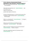 Civic Literacy Assessment Exam Questions and Answers &lpar;Solved Papers&rpar;&period;