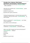Florida Civic Literacy Test Exam Questions and Answers &lpar;Solved Papers&rpar;
